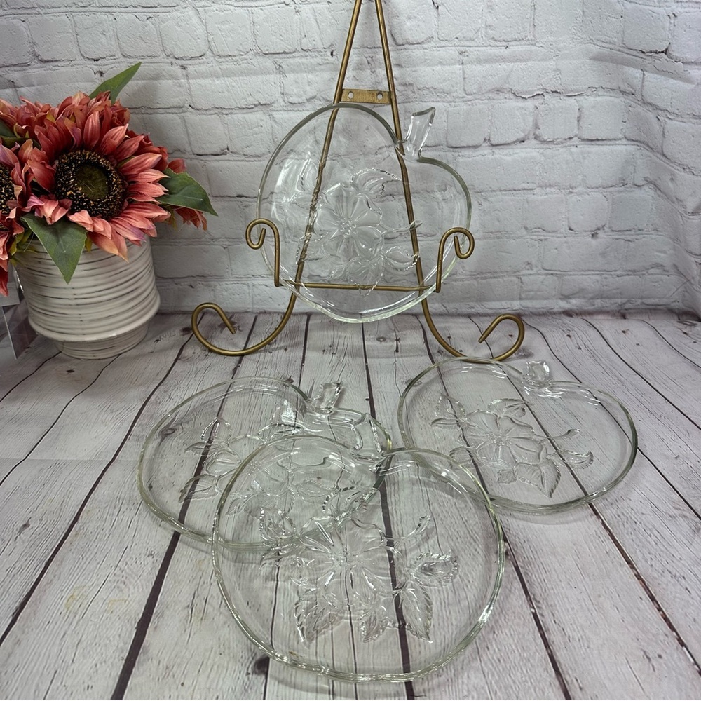 vtg hazel atlas orchard apple blossom clear Glass Plate 4pc set cottagecore
